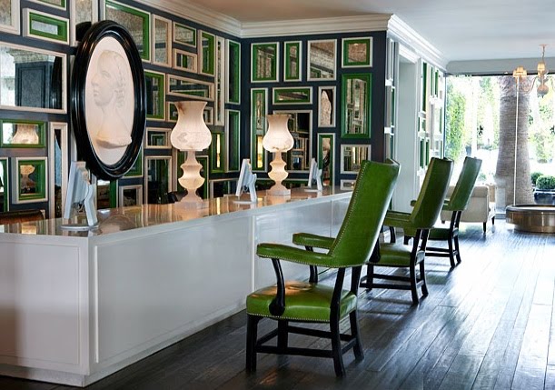 Reception of the Viceroy Hotel Santa Monica - gorgeous green Hollywood Regency decor by Kelly Wearstler