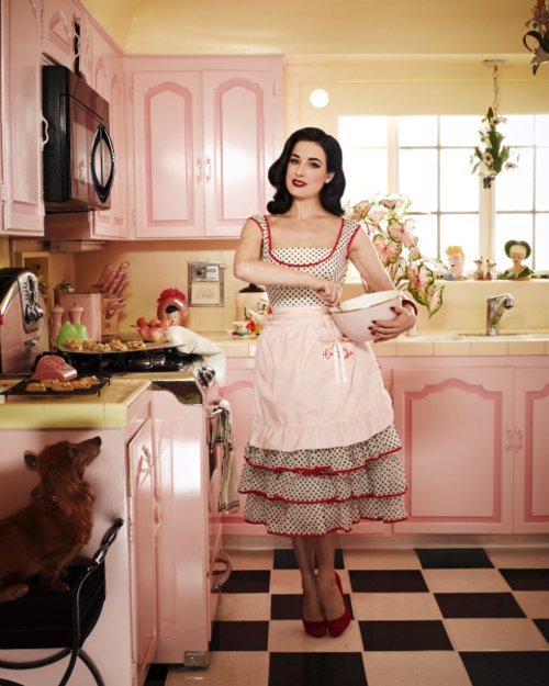 Dita von Teese in the kitchen