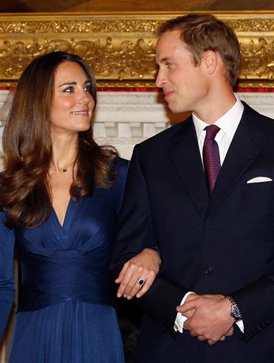 Kate Middleton in blue Issa dress on her engagement to Prince William of Wales