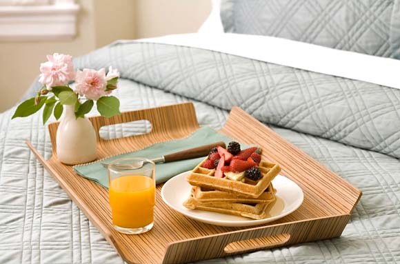 Breakfast in bed - waffles berries juice