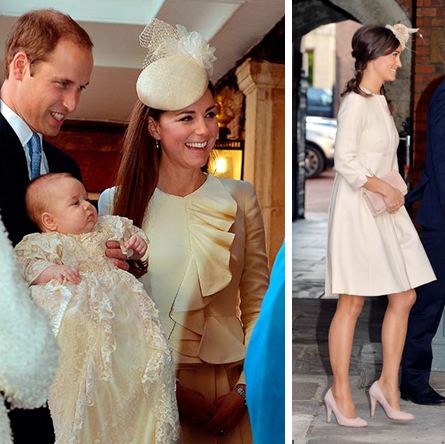 Kate and Pippa Middleton in their ivory cream coat dresses at Prince George's christening