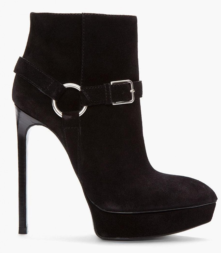 Saint Laurent black suede Janis buckle boots