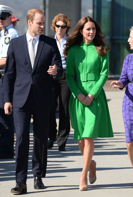ROYAL STYLE: Kate Middleton in an emerald green Catherine Walker coat dress