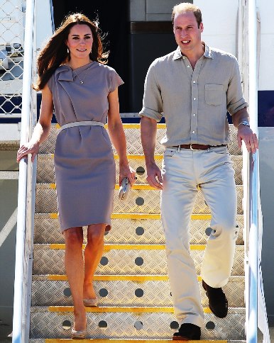 PRINCESS STYLE: Kate Middleton in a taupe cap-sleeved dress by Roksanda Ilincic with a pale grey belt and nude pumps