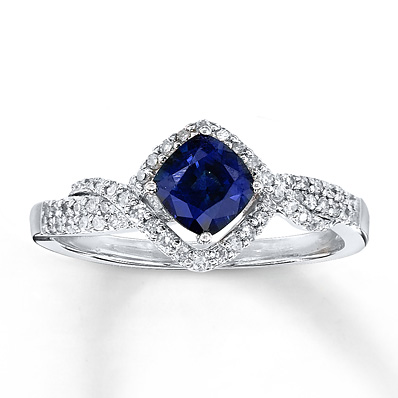 Kay Jewelers Natural Sapphire Ring with Diamonds 14K White Gold ...