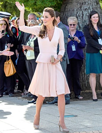 ROYAL TOUR: Kate Middleton wearing pale pink Alexander McQueen during a ...